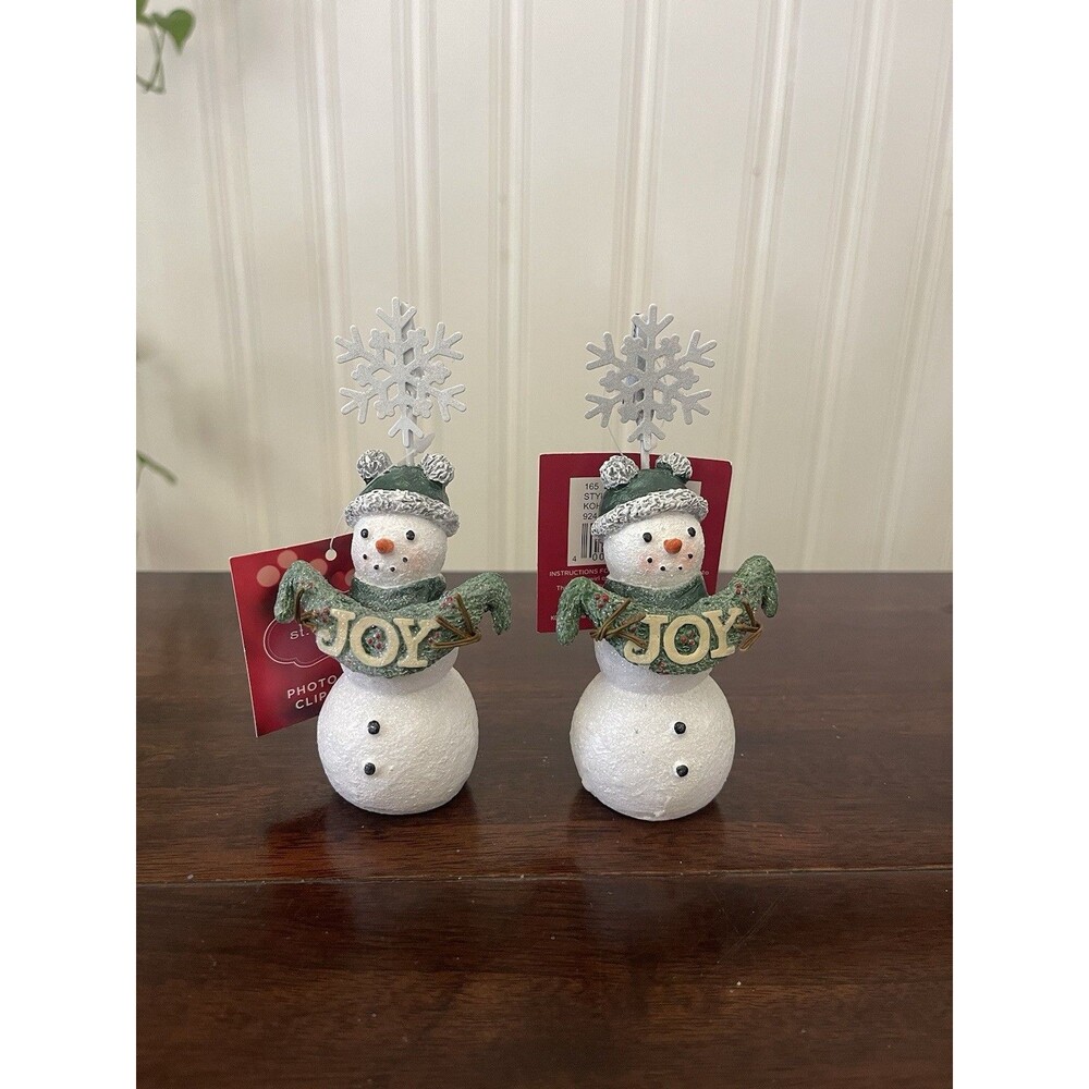 St. Nicholas Square Christmas Snowman Photo Clip Holder Table Decor Set Of 2